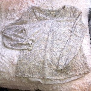 Ruff Hewn Paisley Print Blouse Large Long Sleeve V Neck